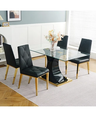 Simplie Fun Elegant Glass Dining Table Set w/ Gold Chair Legs (Set of 5)