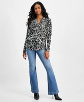 I.n.c. International Concepts Petite Printed Split-Neckline Top, Created for Macy's