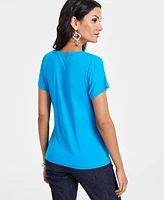 I.n.c. International Concepts Women's Raining-Crystal V-Neck Tee, Created for Macy's