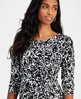 I.n.c. International Concepts Petite Printed 3/4-Sleeve Midi Dress, Created for Macy's