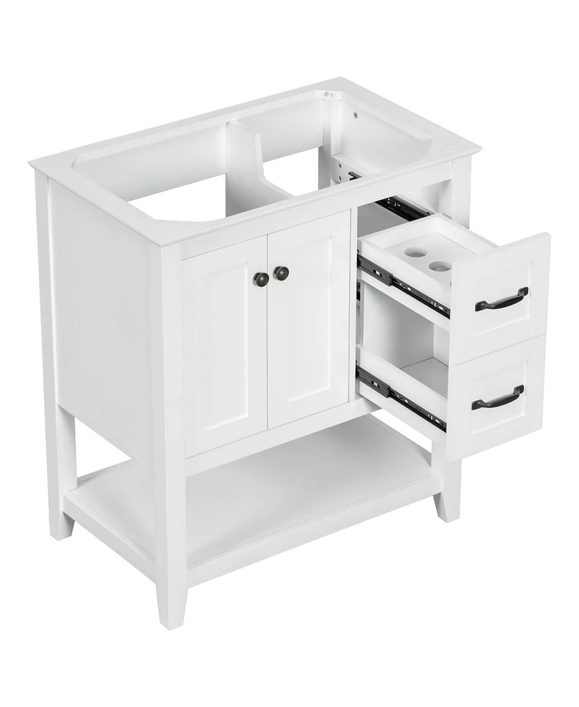 Simplie Fun 30" White Bathroom Vanity Cabinet Base with Multi-Functional Drawer