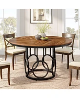 Tribesigns Round Dining Table for 4-6 People, 47-Inch Circle Kitchen Table Large Dining Room Table with Sturdy Metal Base, Wood Dinner Table for Dinin