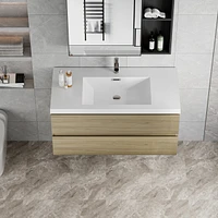 42" Wall-Mounted Vanity with Resin Sink & Drawers