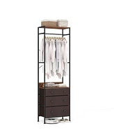 Sugift Freestanding Closet Organizer with 3-position Hanging Rod and Storage Shelves