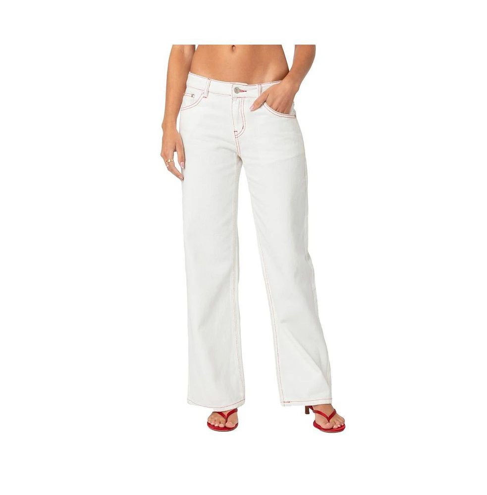 Edikted Women's Strawberry Bow pocket jeans