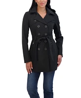 Sebby Collection Women's Belted Double Breasted Soft Shell Trench Coat With Detachable Hood