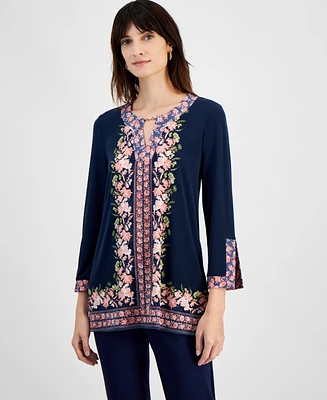 Jm Collection Women's Floral Print Tunic Top, Created for Macy's