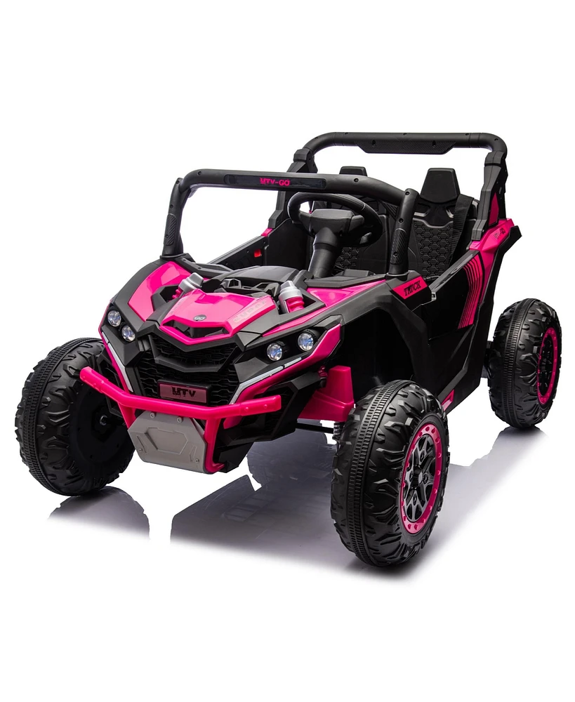 24V Kids Utv w/Remote, 4-Wheel Suspension, Anti-Collision Bar, Storage, Music, Bluetooth, Led Lights