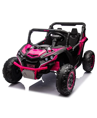 24V Kids Utv w/Remote, 4-Wheel Suspension, Anti-Collision Bar, Storage, Music, Bluetooth, Led Lights