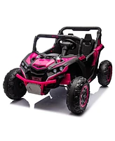 24V Kids Utv w/Remote, 4-Wheel Suspension, Anti-Collision Bar, Storage, Music, Bluetooth, Led Lights