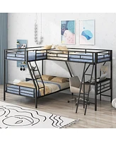 Streamdale Furniture Twin Over Full Bunk Bed With A Twin Size Loft Bed Attached, With A Desk, Metal