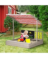 Streamdale Furniture Kids Sandbox with Cover, Wooden Sandbox Backyard Toy