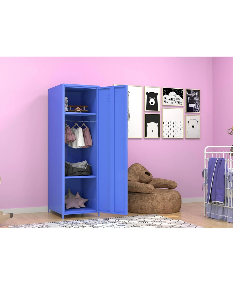 Simplie Fun Blue Steel Kids Storage Locker with Hanging Rod