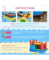 Streamdale Furniture Kids' Inflatable Water Slide Pool with Cannon, Hoops, Climbing Walls