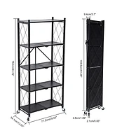 Streamdale Furniture Healthsmart 5-Tier Heavy Duty Foldable Metal Rack Storage Shelving Unit With Wheels