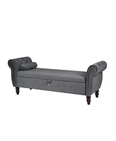 Streamdale Furniture 63.38" Velvet Storage Ottoman Bench with Crystal Buckle