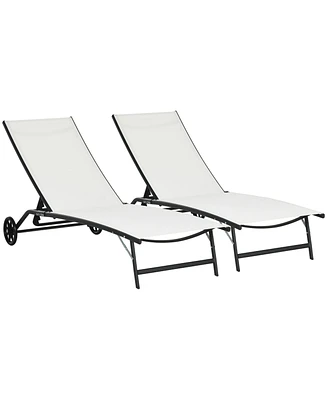 Simplie Fun 2-Pack Adjustable Pool Lounge Chairs with Wheels