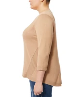 Melissa Paige Plus Size Ribbed Round-Hem 3/4-Sleeve Sweater