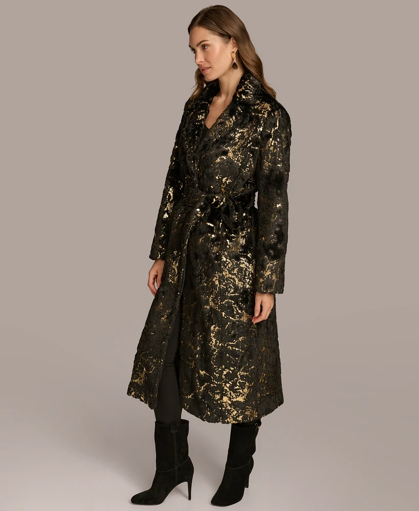 Donna Karan New York Women's Metallic Faux Fur Belted Coat