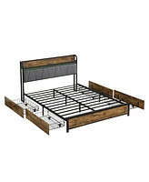 Streamdale Furniture Queen Bed Frame with Storage, Charging Station, Led Lights, and Drawers