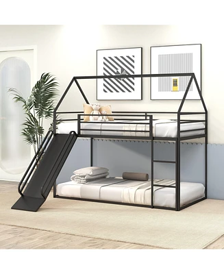 Simplie Fun Twin over Twin House Bed with Ladder and Slide