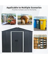 8FT x 6FT Outdoor Metal Storage Shed with Floor Base, Black