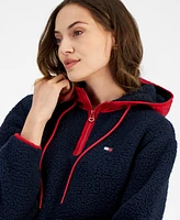 Tommy Hilfiger Women's Solid Sherpa Hooded Pullover Jacket