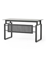 Streamdale Furniture Modern Glass Desk with Black Metal Frame for Home Office