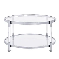 Elegant 32.3" Round Glass Coffee Table with Chrome/Silver Base