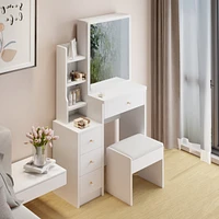 Small Space Vanity Table with Stool, Multi-Layer Storage, for Girls Up to 5.6FT