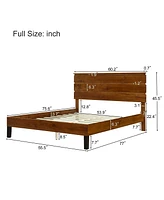 Mid-Century Modern Solid Wood Bed Frame with Three-Piece Headboard