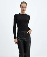 Mango Women's Mid-Rise Leather Effect Trousers