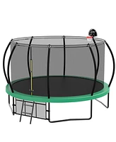 Streamdale Furniture 12-Foot Green Trampoline with Safety Net and Basketball Accessories