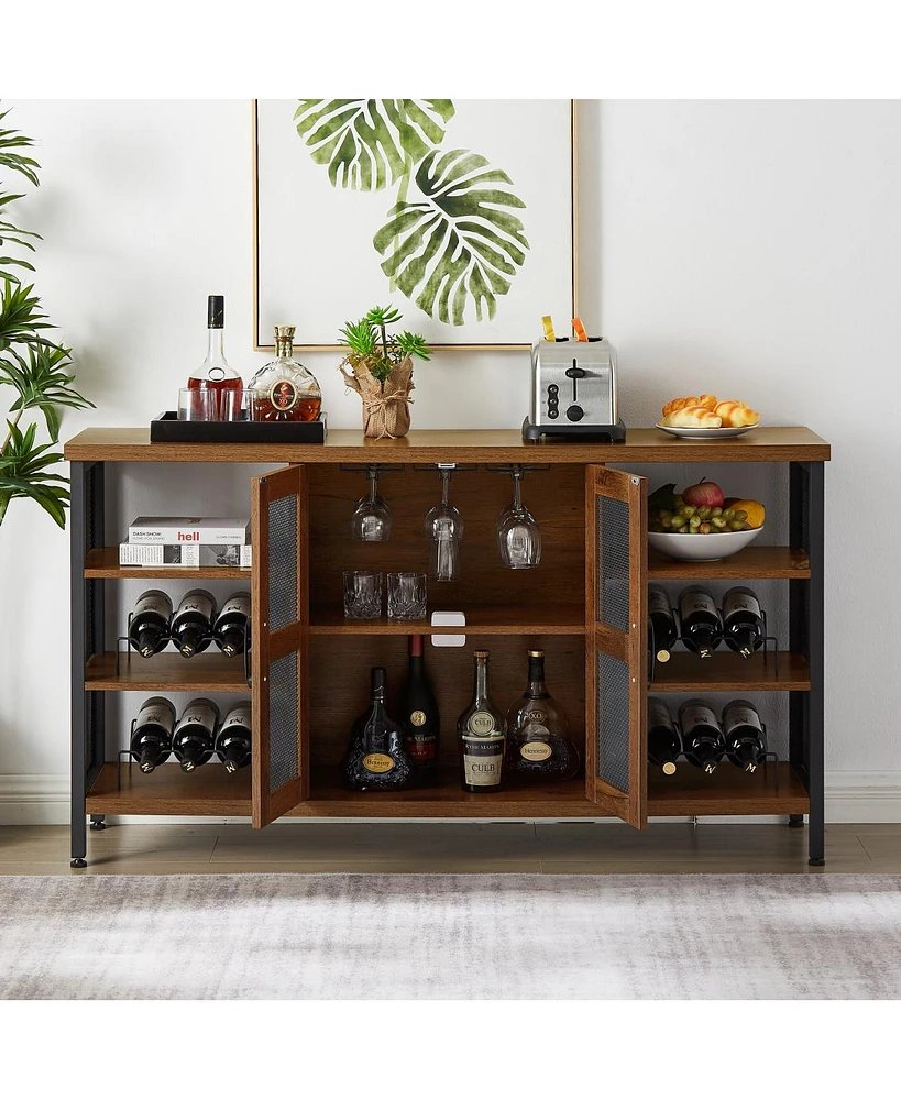 Streamdale Furniture Hazelnut Brown Wine Bar Cabinet & Liquor Credenza