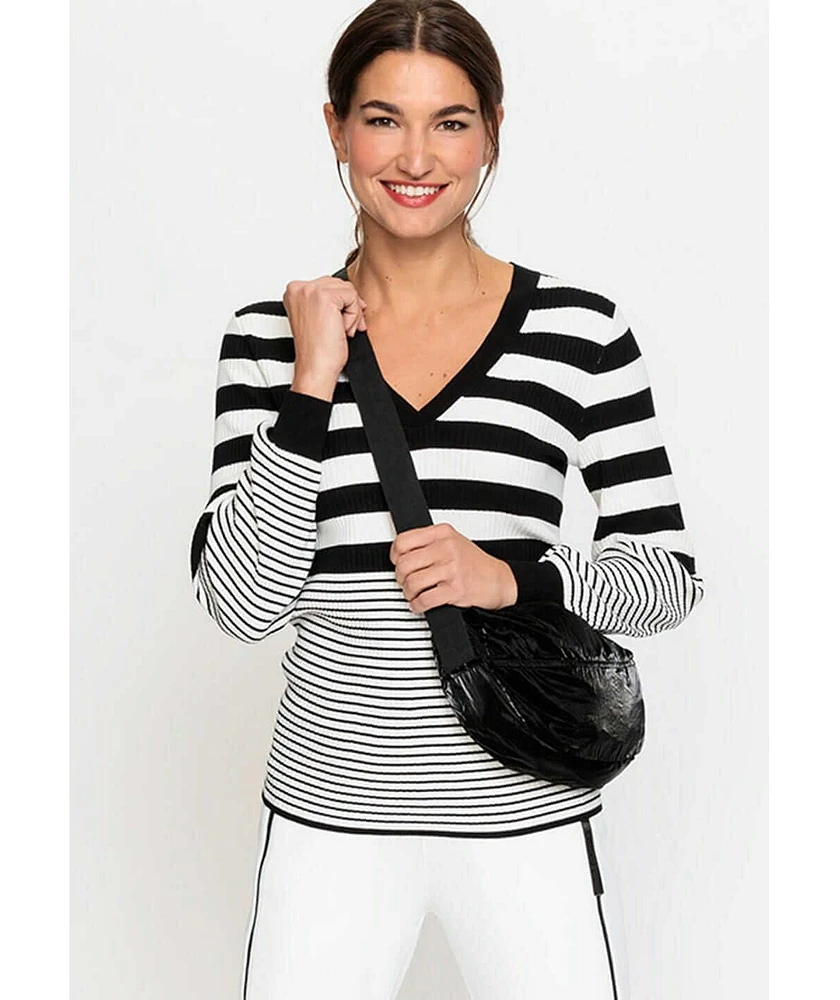 Olsen Women's L/S Varied Stripe V-Neck Sweater