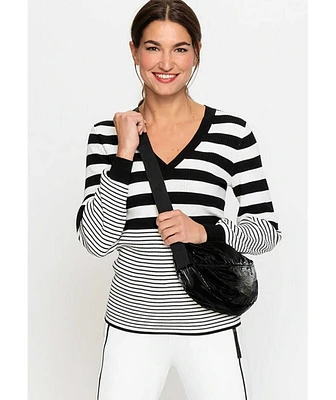 Olsen Women's L/S Varied Stripe V-Neck Sweater