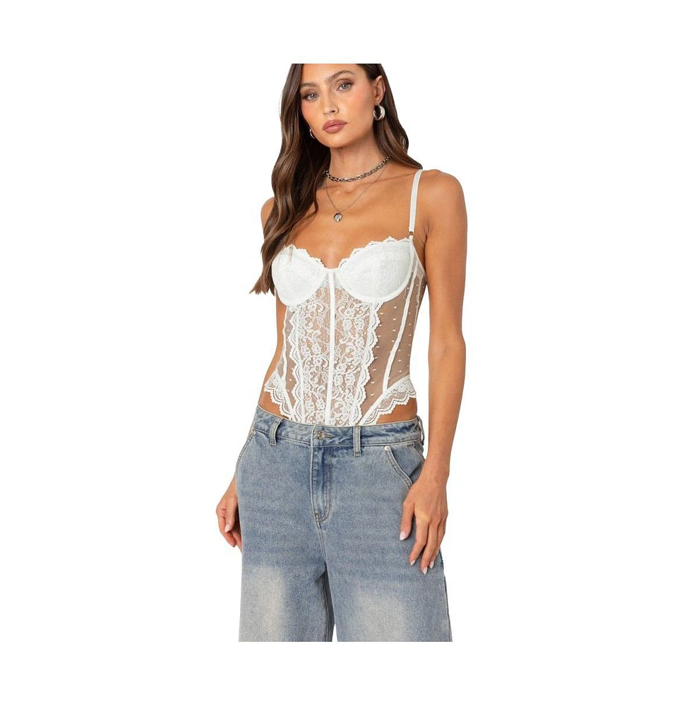 Edikted Women's Cabaret lacey sheer mesh bodysuit