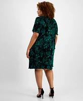 Connected Plus V-Neck Short-Sleeve Jersey Sheath Dress