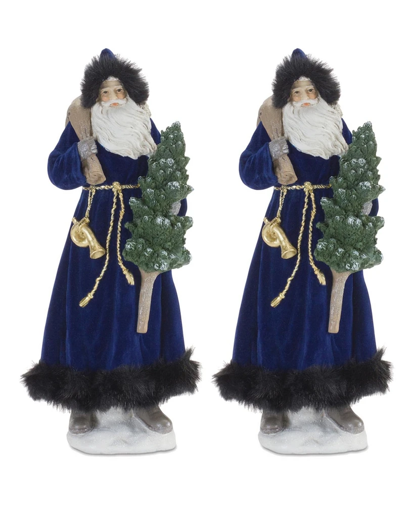 Slickblue Set of 2 Santa with Tree Figurines – Festive Holiday Decorations for Home and Garden