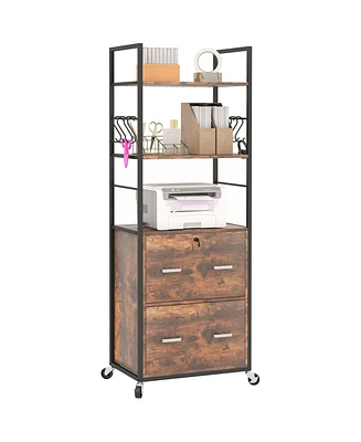 Vinsetto 2 Drawer Mobile File Cabinet with Lock & Hanging Bar, Rustic Brown