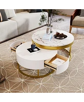 Streamdale Furniture Modern Round Nesting Coffee Table With Drawers