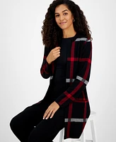 Kasper Women's Windowpane Open-Front Cardigan