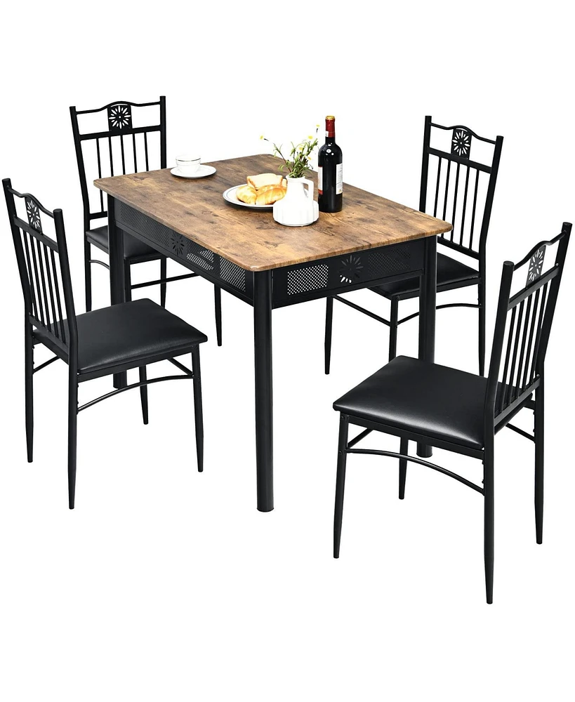 Sugift 5 Pieces Dining Set Wood Metal Table and 4 Chairs with Cushions