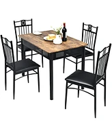 Sugift 5 Pieces Dining Set Wood Metal Table and 4 Chairs with Cushions