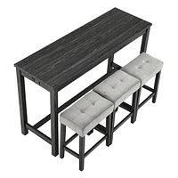 Streamdale Furniture Black Industrial Dining Table Set with 3 Bar Stools (60" x 20")