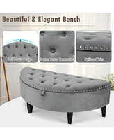 Sugift Half Moon Storage Bench with Rubber Wood Legs