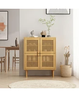 Streamdale Furniture 4-Door Rattan Mesh Shoe Cabinet with Eight Storage Spaces