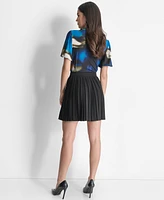 Dkny Women's Pleated Logo-Clasp Flared Mini Skirt