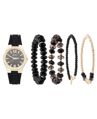 American Exchange Women's Silicone Strap Analog Watch 35mm with Stackable Bracelets Gift Set