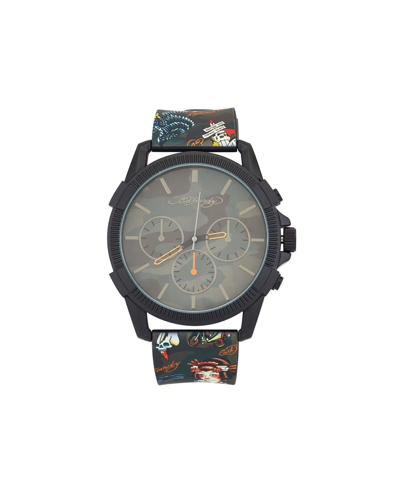 Ed Hardy Men's Matte Black Silicone Strap Analog Watch 48mm